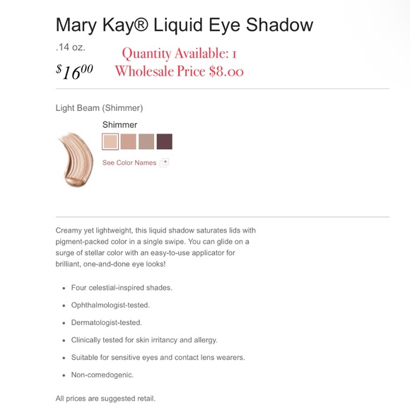 Mary Kay Liquid Eye Shadow - Light Beam (Shimmer) - Picture 2 of 2